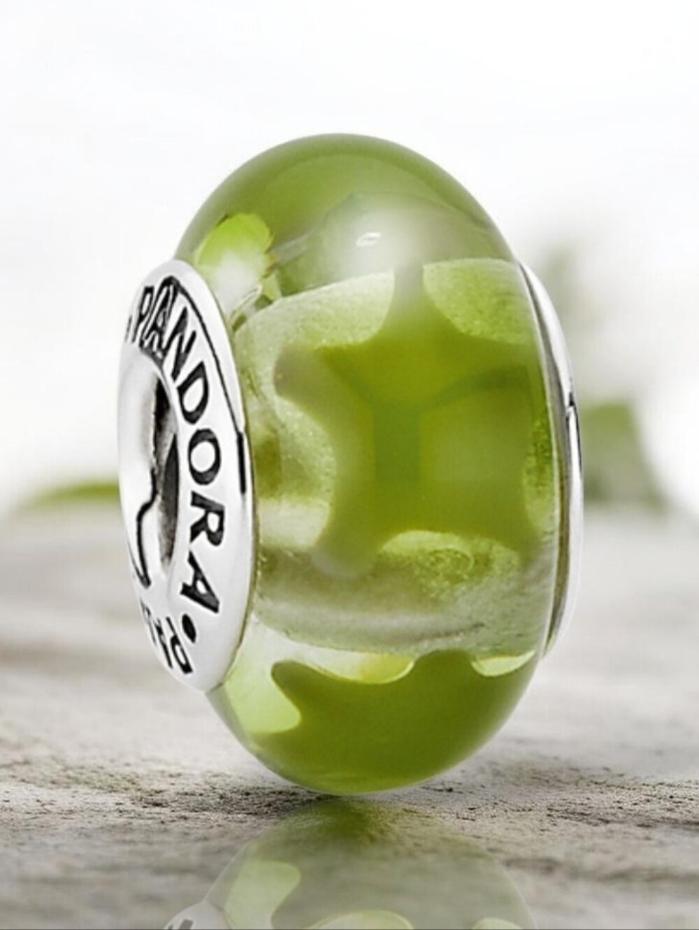 PANDORA Sterling Silver Murano Glass Green Stars Bead Charm Retired